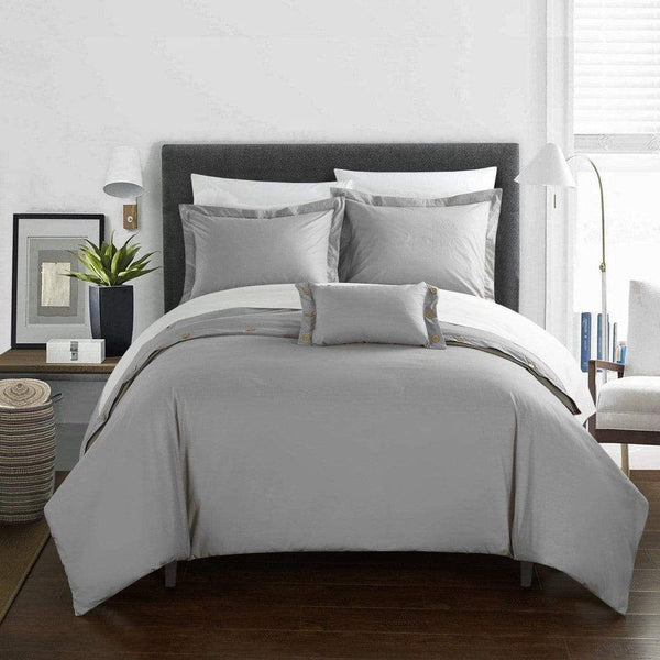 Chic Home Hartford 4 Piece Cotton Duvet Cover Set Grey