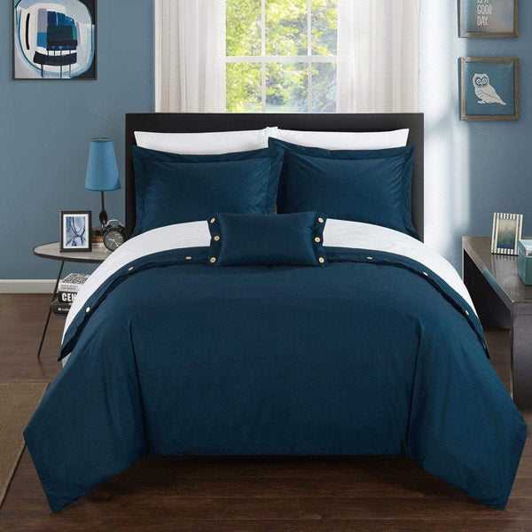 Chic Home Hartford 4 Piece Cotton Duvet Cover Set Navy