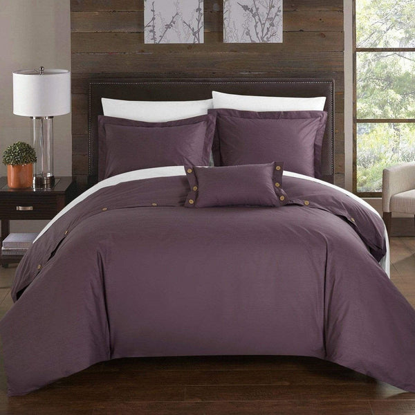 Chic Home Hartford 4 Piece Cotton Duvet Cover Set Purple