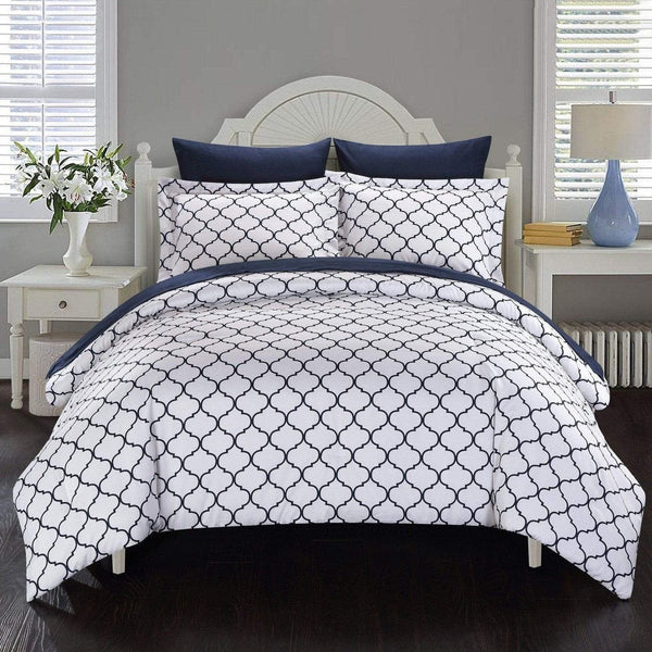 Chic Home Heather 7 Piece Reversible Comforter Set Navy