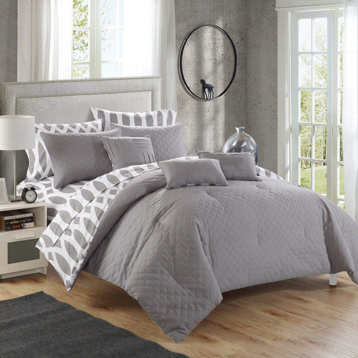 Chic Home Holland 10 Piece Embroidered Comforter Set Grey