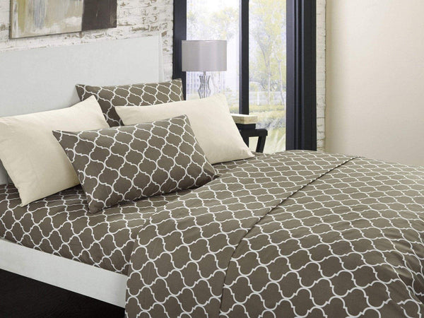 Chic Home Illusion 6 Piece Geometric Pattern Sheet And Pillowcase Set Taupe