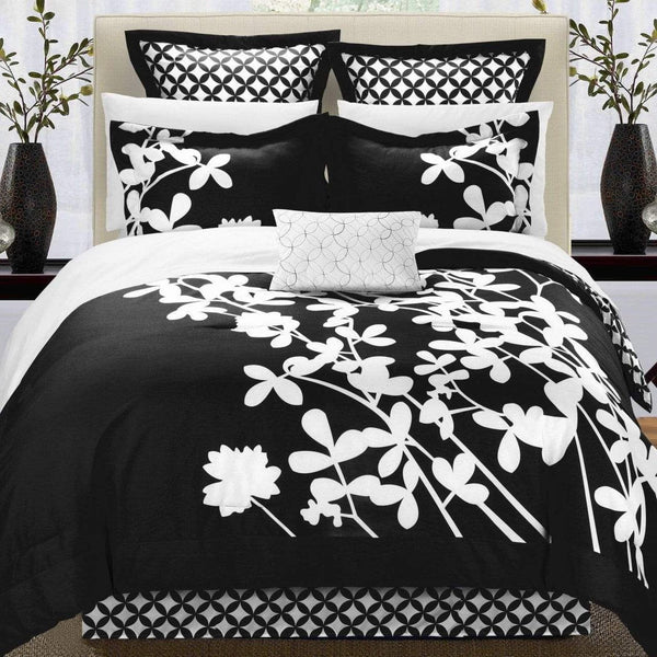 Chic Home Iris 11 Piece Floral Comforter Set Black