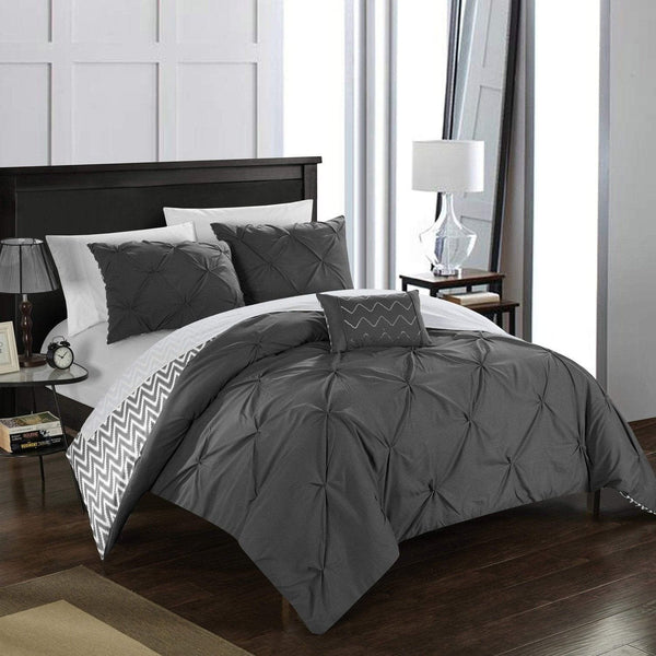 Chic Home Jacky 4 Piece Reversible Comforter Set Grey