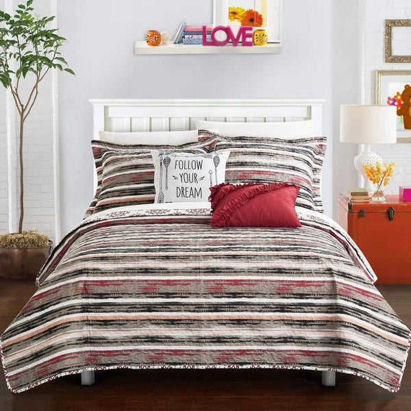 Chic Home Jaden 5 Piece Reversible Quilt Set Brick