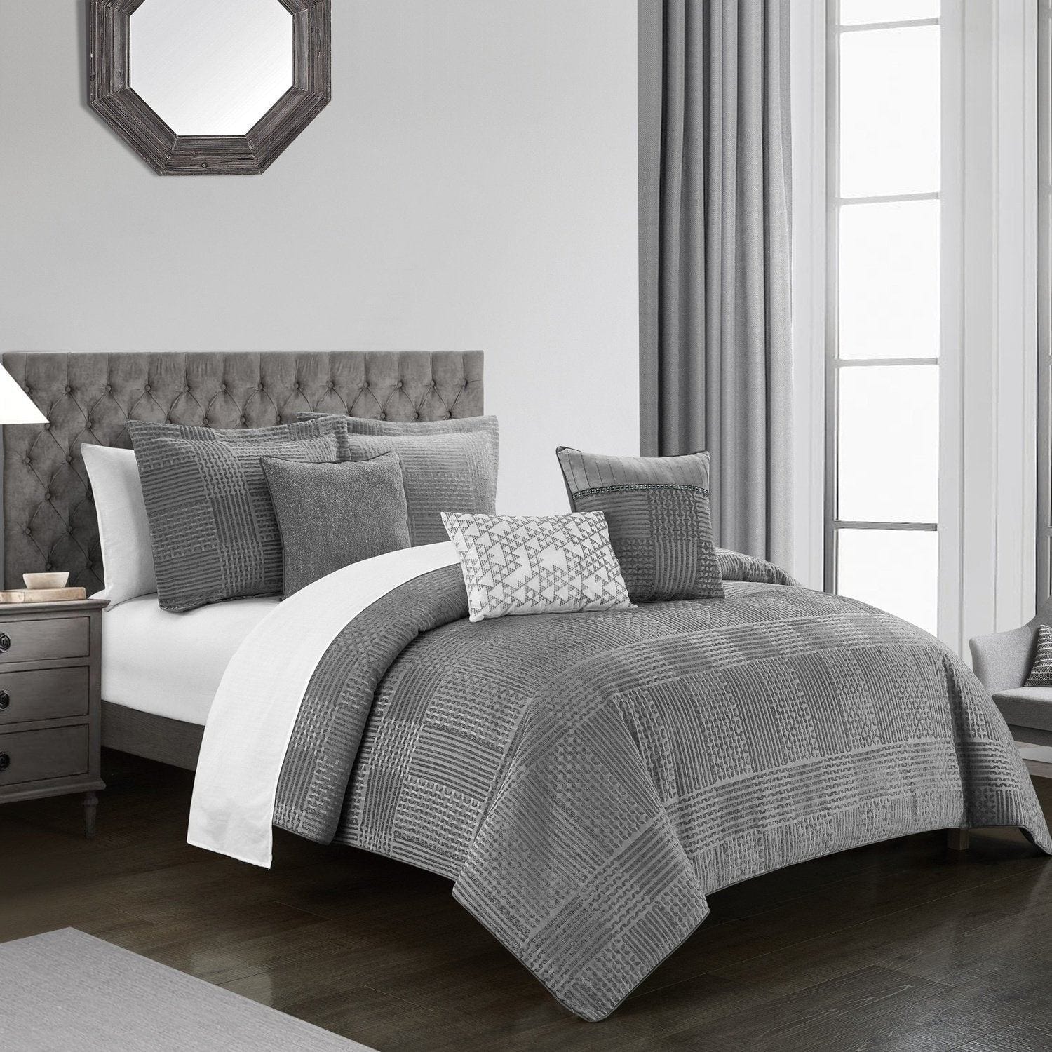 Chic Home Jodie 6 Piece Geometric Chenille Comforter Set Bedding