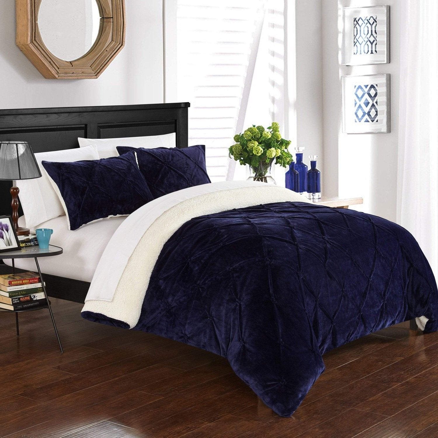 Navy blue sherpa discount comforter