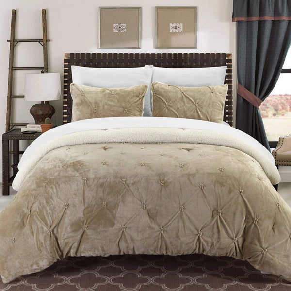 Chic Home Josepha 3 Piece Sherpa Comforter Set Beige