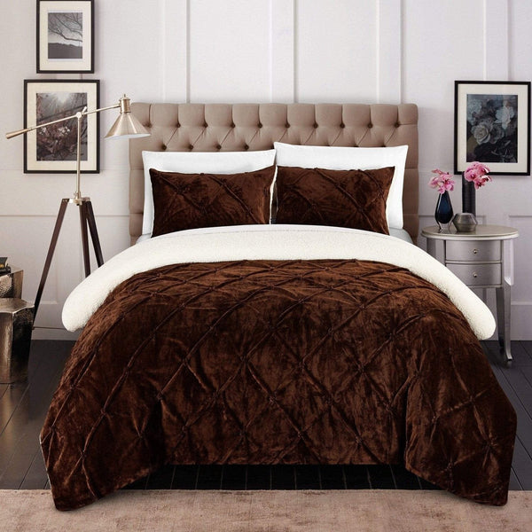 Chic Home Josepha 3 Piece Sherpa Comforter Set Brown