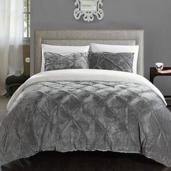 Chic Home Josepha 3 Piece Sherpa Comforter Set Grey