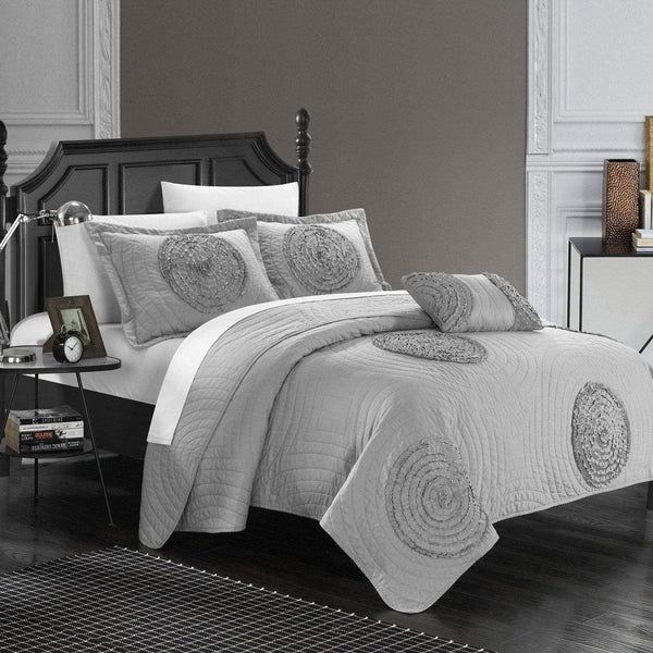 Chic Home Jupiter 4 Piece Floral Quilt Set Silver