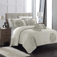 Chic Home Jupiter 4 Piece Floral Quilt Set Taupe