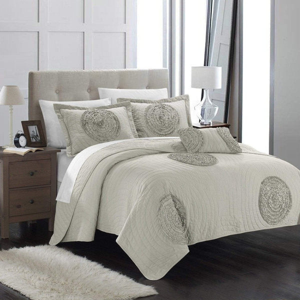 Chic Home Jupiter 8 Piece Floral Quilt Set Taupe