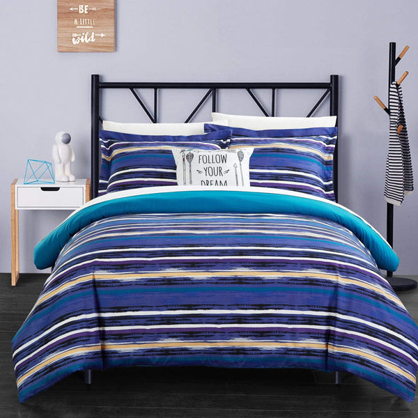 Chic Home Karan 8 Piece Striped Duvet Cover Set Blue