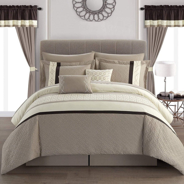 Chic Home Katrin 20 Piece Embroidered Comforter Set Beige