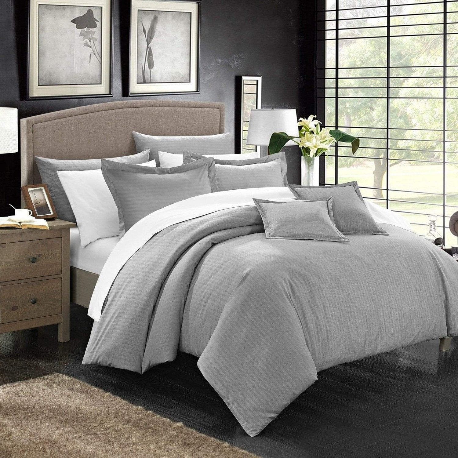 7-Piece White & Gold Stripe Embellished Comforter Set, Queen, Sold by at Home