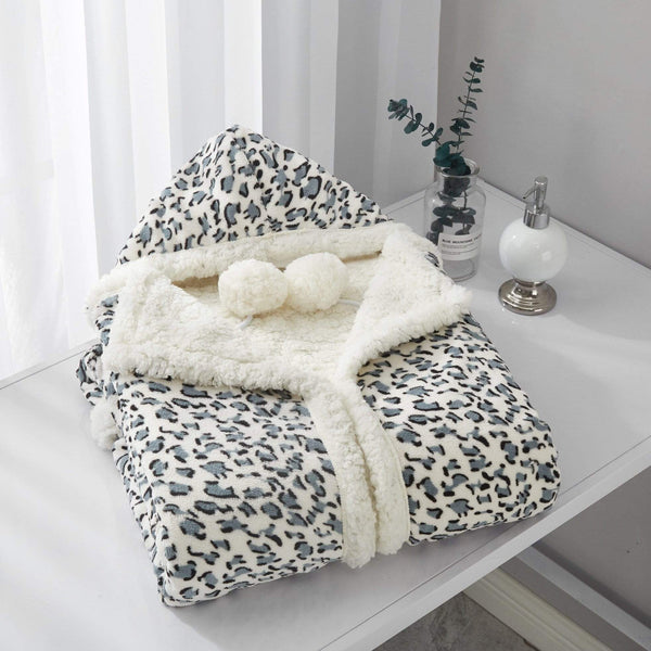 Chic Home Leopard Sherpa Snuggle Hoodie Wearable Blanket Grey