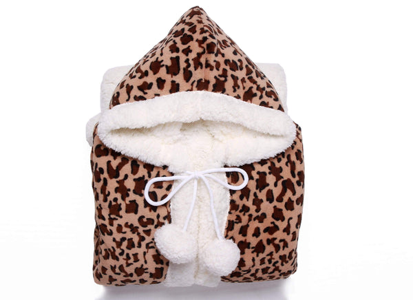 Chic Home Leopard Sherpa Snuggle Hoodie Wearable Blanket Brown