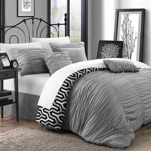 Chic Home Lessie 11 Piece Reversible Comforter Set Silver