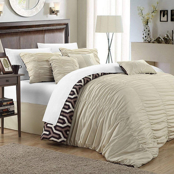 Chic Home Lessie 7 Piece Reversible Comforter Set Beige