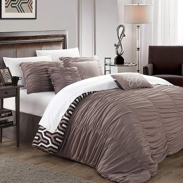 Chic Home Lessie 7 Piece Reversible Comforter Set Brown