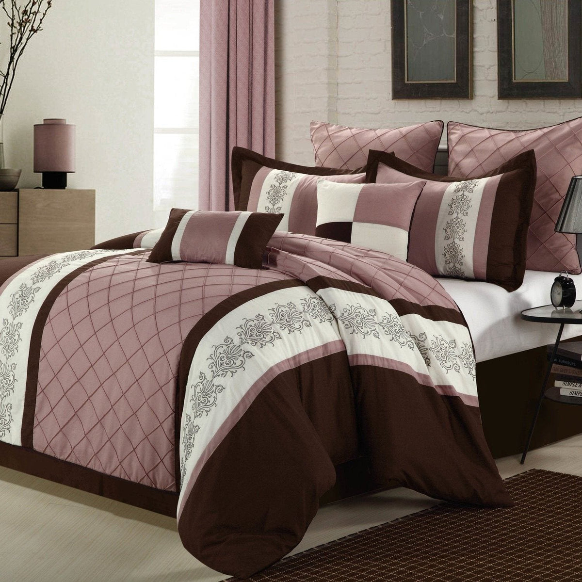 Chic Home Livingston 12 Piece Floral Comforter Set Rose