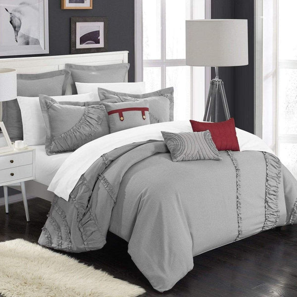 Chic Home Lunar 8 Piece Fuax Line Comforter Set Silver