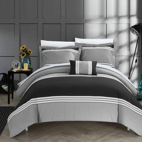 Chic Home Madison 4 Piece Color Block Duvet Cover Set Black