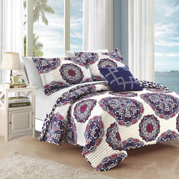 Chic Home Madrid 4 Piece Boho Medallion Quilt Set Navy