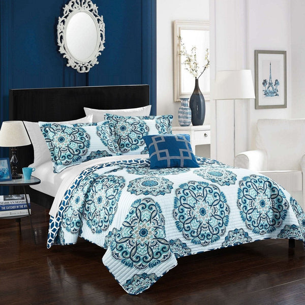 Chic Home Madrid 8 Piece Boho Medallion Quilt Set Blue