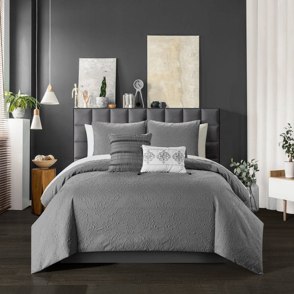 Chic Home Mayflower 5 Piece Embossed Comforter Set Grey