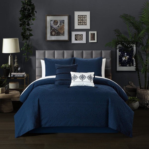 Chic Home Mayflower 9 Piece Embossed Comforter Set Navy