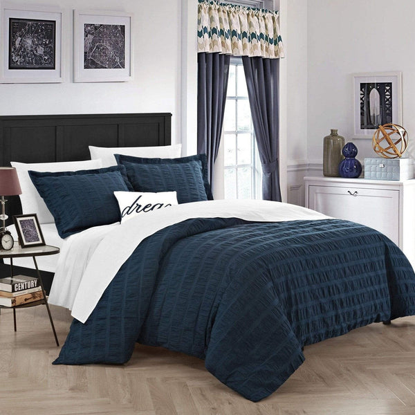 Chic Home Millbury 4 Piece Cotton Duvet Cover Set Navy