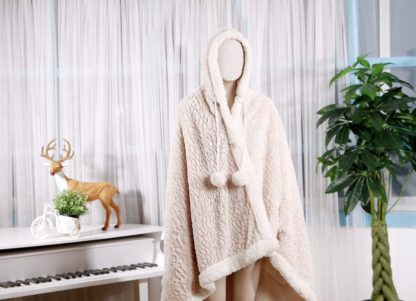 Chic Home Mosaic Snuggle Hoodie Animal Print Robe Plush Micromink Sherpa Wearable Blanket Beige 