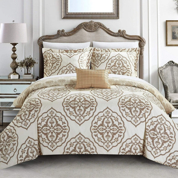 Chic Home Murano 4 Piece Reversible Duvet Cover Set Beige