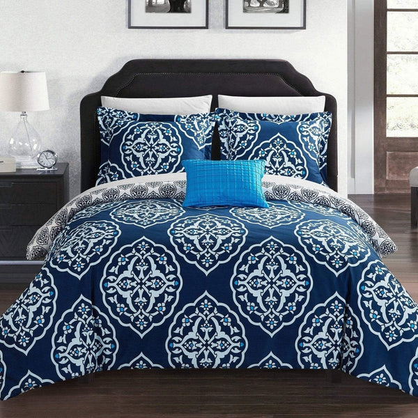 Chic Home Murano 4 Piece Reversible Duvet Cover Set Navy