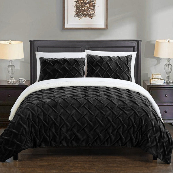 Chic Home Naama 3 Piece Sherpa Comforter Set Black