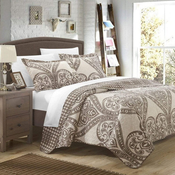 Chic Home Napoli 3 Piece Paisley Quilt Set Beige