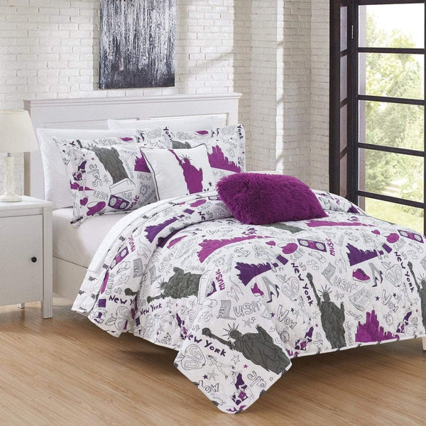 Chic Home New York 5 Piece Reversible Quilt Set 