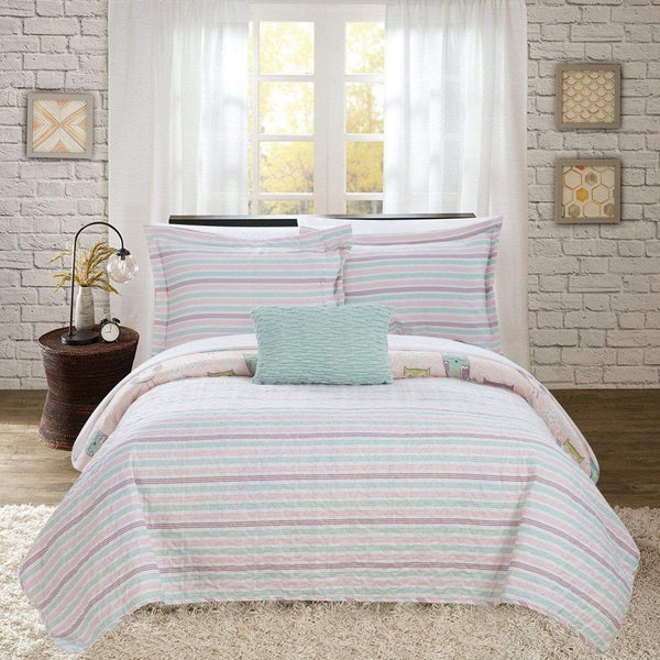 Chic Home Owl Farm 4 Piece Cute Owl Quilt Set 