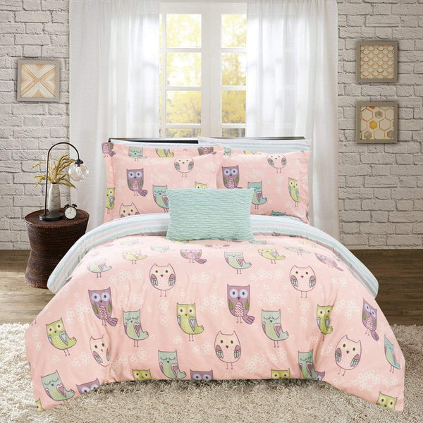 Chic Home Owl Forest 8 Piece Cute Owl Comforter Set Pink