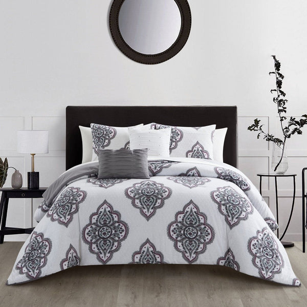 Chic Home Pacey 5 Piece Cotton Jacquard Comforter Set Grey