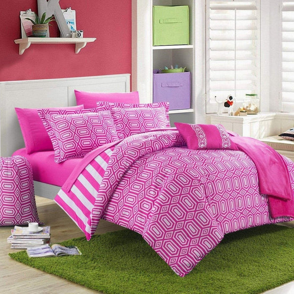 Chic Home Paris 10 Piece Reversible Comforter Set Fuchsia