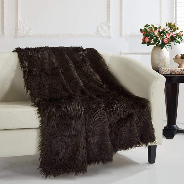 Chic Home Penina Shaggy Faux Fur Throw Blanket Brown