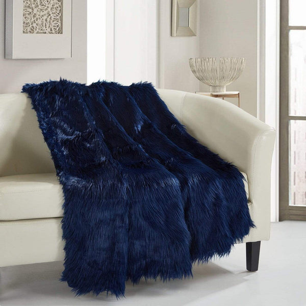 Chic Home Penina Shaggy Faux Fur Throw Blanket Navy