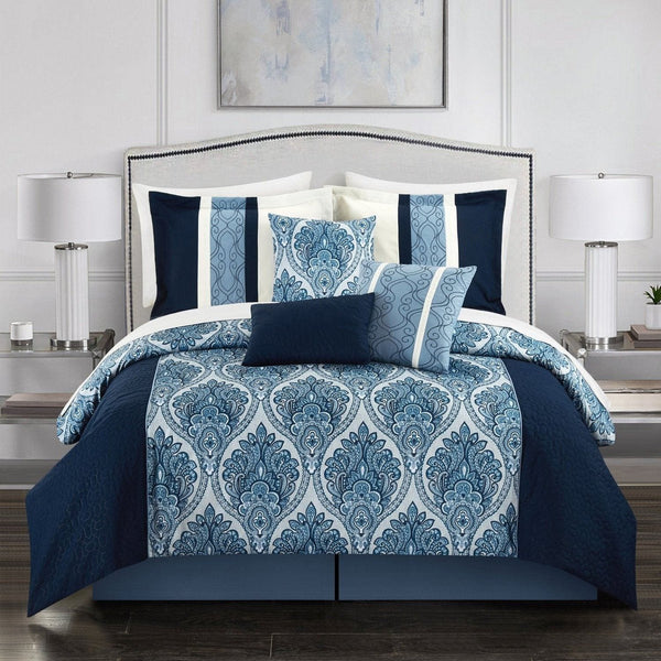 Chic Home Phantogram 7 Piece Reversible Comforter Set Navy