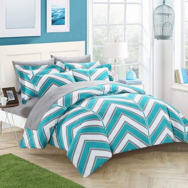 Chic Home Piper 3 Piece Striped Duvet Cover Set-Aqua