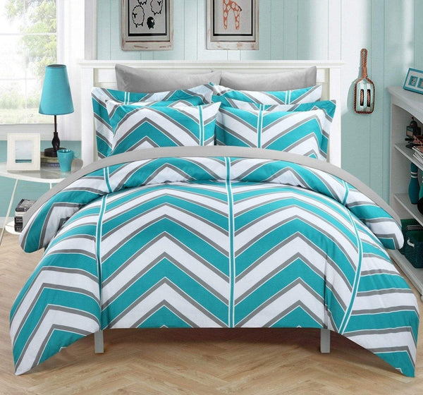 Chic Home Piper 3 Piece Striped Duvet Cover Set -Aqua