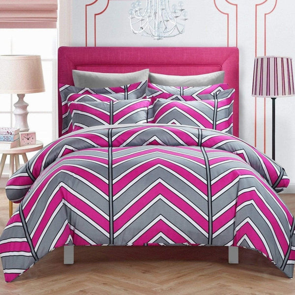 Chic Home Piper 3 Piece Striped Duvet Cover Set -Fuchsia