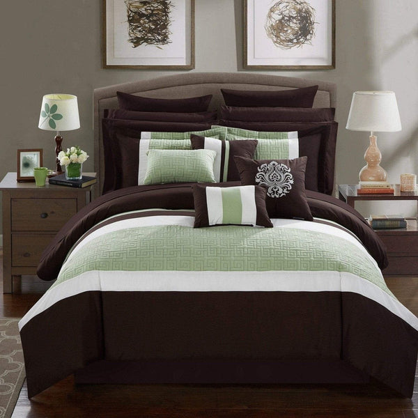 Chic Home Pisa 16 Piece Color Block Comforter Set Brown